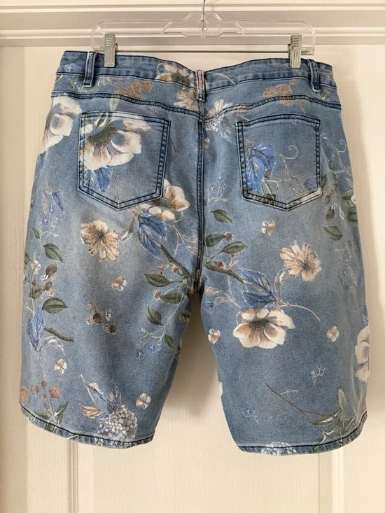Flamingals Floral Print Denim Ladies Shorts - Blue - Picture 3 of 3